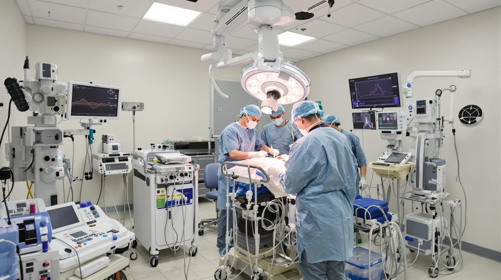 Illustration des artères coronaires pour une coronarographie, Équipement utilisé pour une coronarographie en cardiologie